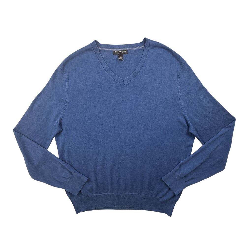 Banana Republic Sweater Mens XL Blue Luxury Blend Silk Cashmere Pullover READ